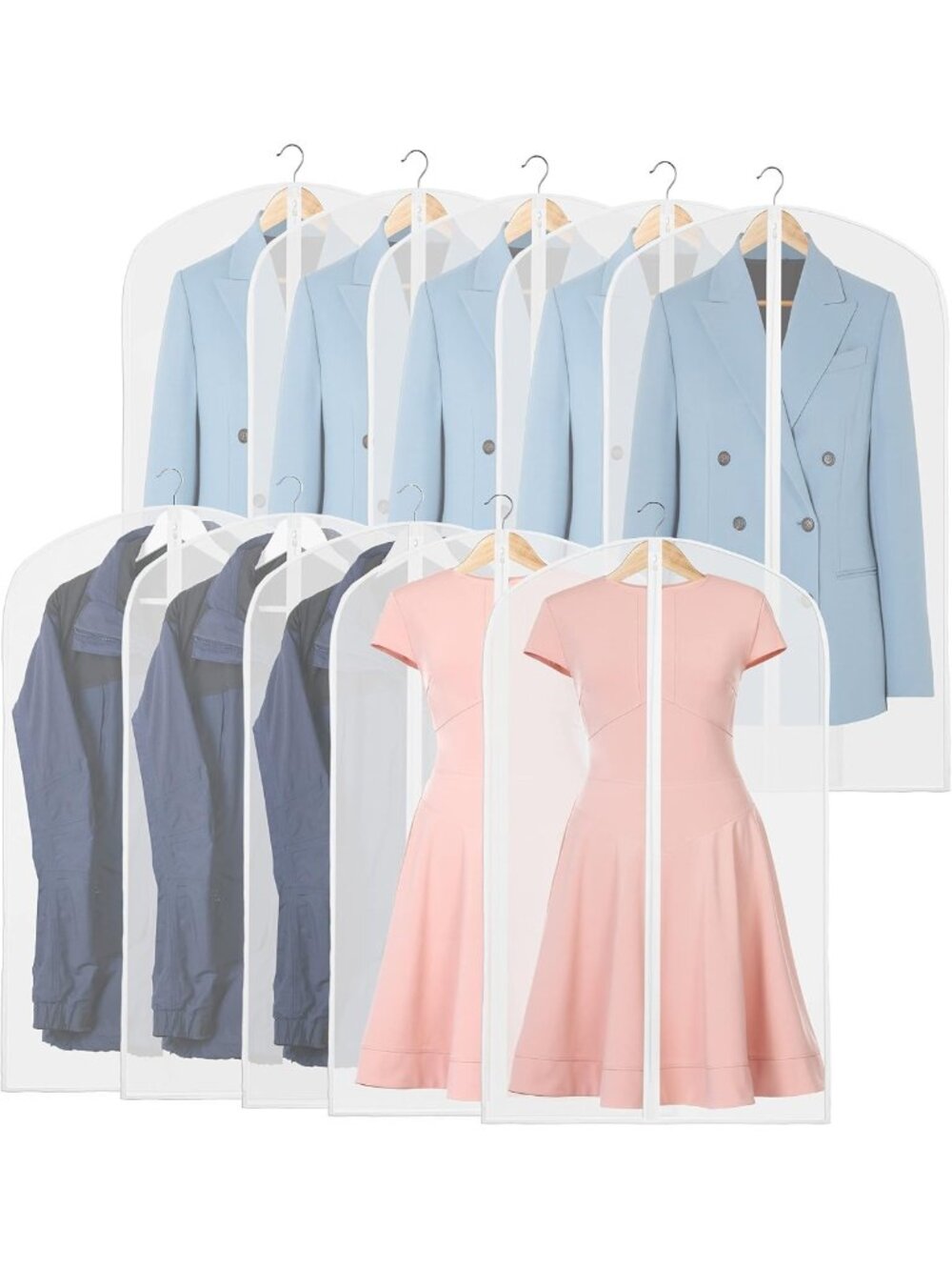 40-Inch Clear Garment Bags with Zipper - 10 Pack, Durable & Reusable Storage
